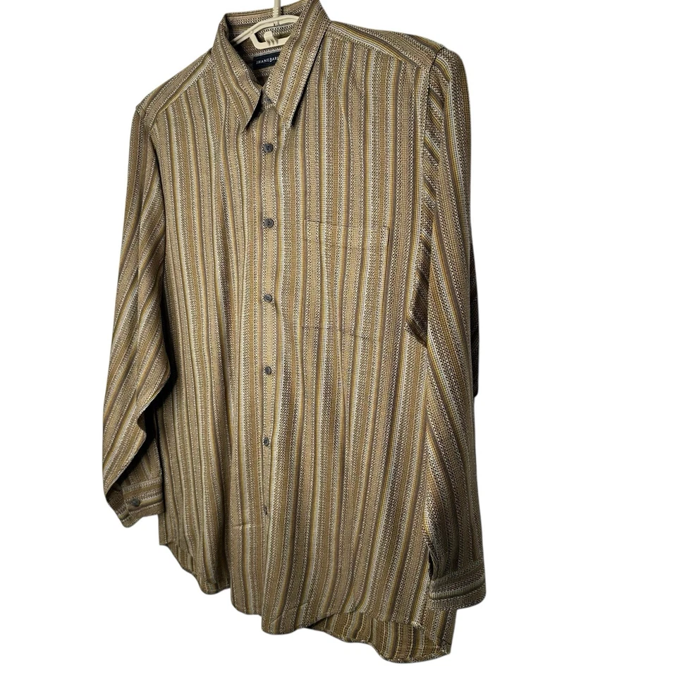 Jhane Barnes Silk Blend Long Sleeve Shirt Abstract Stripes Brown/Gold Size Large - Image 3 of 4
