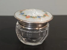GUILLOCHE ENAMEL Sterling Silver SMALL trinket JAR Antique VICTORIAN