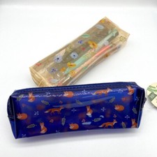 Astuccio grande trasparente design volpe e fiori zip tessuto rettangolare per bambini