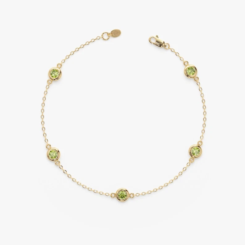 Peridot Gemstone Chain Bracelet For Men & Women In 925 Sterling Silver - Image 2 of 4