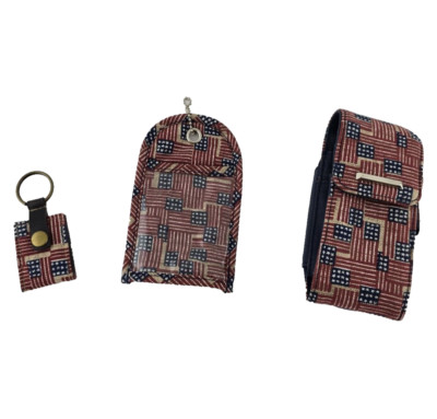 Longaberger Homestead Old Glory Flag Retro Phone Case Key Chain Tag Holder 3 Pc