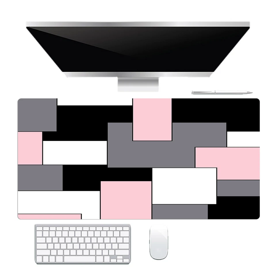 Black and Gray Mouse Pad Pink Geometric Mouse Pad for Keyboard and Desk Mat - Image 2 of 4