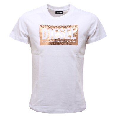 Maglia bimba girl DIESEL gold foil/white cotton t-shirt | eBay