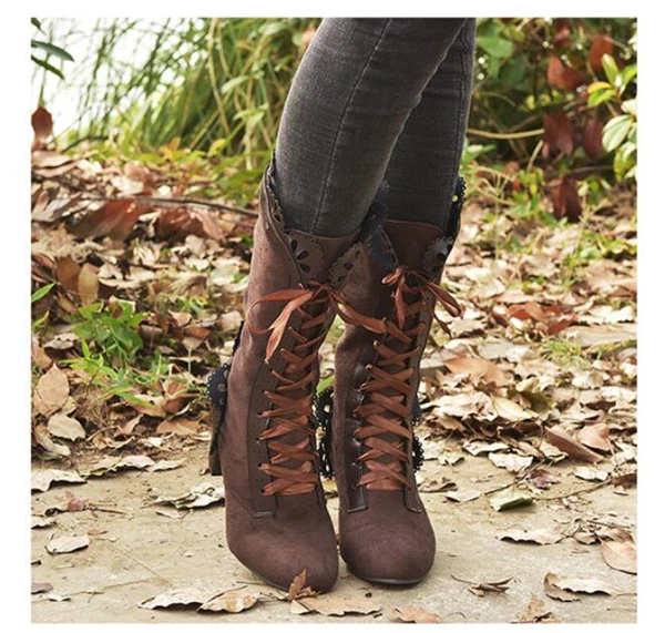 Mid calf lace sales up boots with heel