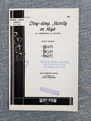 Ding-Dong Merrily On High Old French Tune SAB 1957