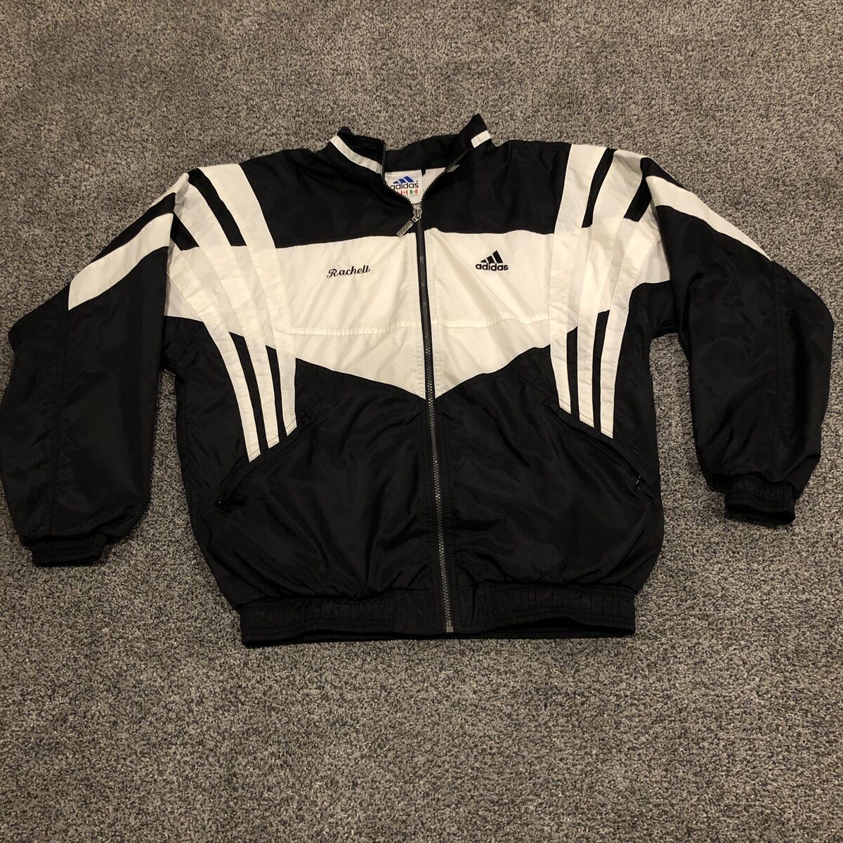 VINTAGE Adidas Jacket Womens Medium Black White USA VINTAGE Adidas Jacket Womens Medium Black White USA
