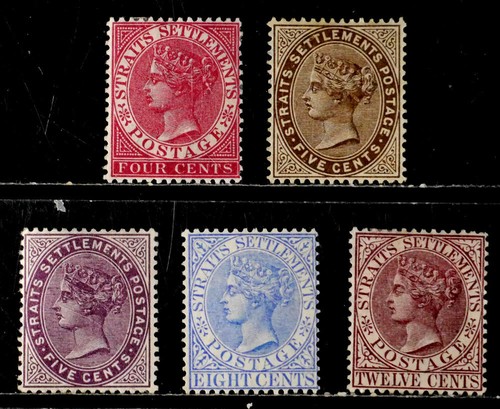 STRAITS SETTLEMENTS 1894-99 CLASSIC STAMPS UNUSED SCT#43,46-7,50,53 CV $73 SOUND - 第 1/1 張圖片