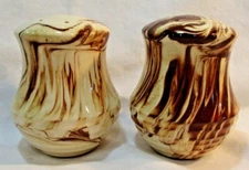 Vintage Alaska Clay By Carol Salt & Pepper Shakers Cream & Brown Marble Swirl