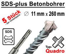 5 Stück SDS-plus Betonbohrer 11 x 260 mm Quadro Bohrer Hammerbohrer Steinbohrer