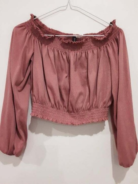 DIVIDED  Crop Top  Womens  Size M  Off Shoulder  Long Sleeve  Smocked Party