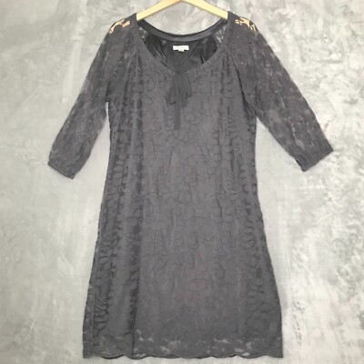Garnet Hill Boheme Easy Lace Dress Womens 8 Gray Shift 3/4 Sleeves Cocktail  | eBay