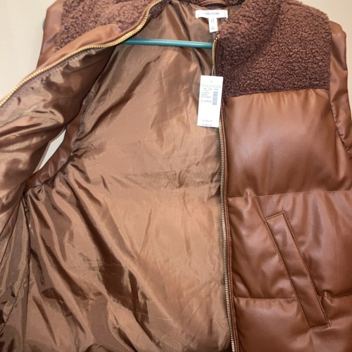 NWT Maurices Vest Women’s Faux Leather Mixer Fleece Brown XL - Picture 9 of 10