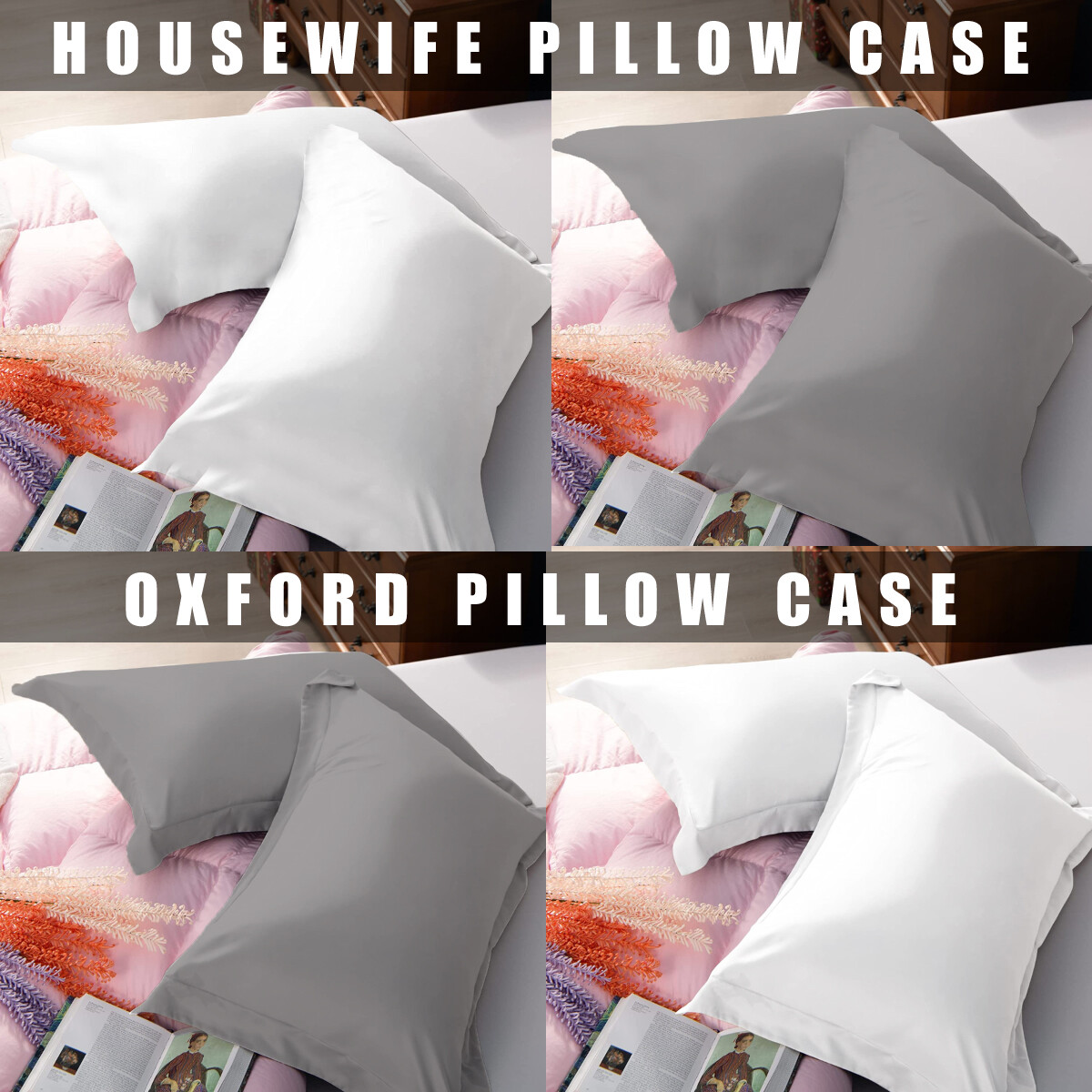 100 Egyptian Cotton Pillow Cases Bed Pillow Cover 400TC White Grey