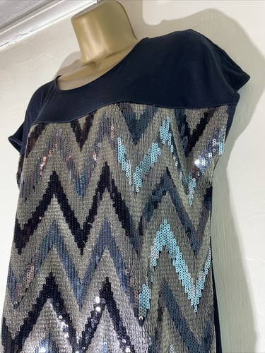 Womens Esprit Uk Small Black Sequin Front Short Sleeve Casual Jersey Blouse Top - Picture 2 of 5