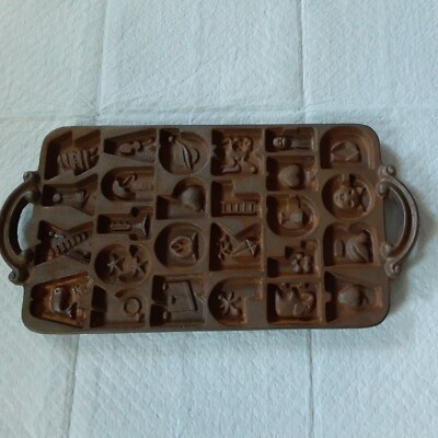 VTG CAST IRON JOHN WRIGHT 1985 CAST IRON ALPHABET COOKIE MOLD
