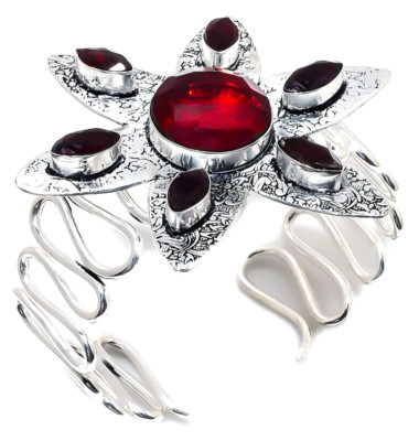 925 Sterling Silver Mozambique Garnet Gemstone Handmade Jewelry Cuff Bracelet