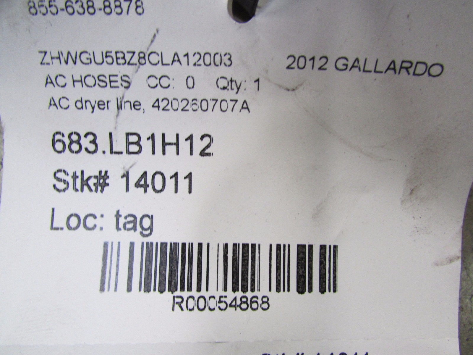 Lamborghini Gallardo LP550,560,570, AC Dryer Line, AC Hose, P/N 420260707A, Used
