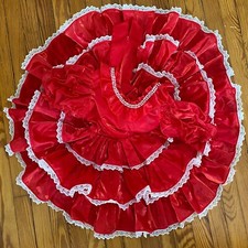 Vintage Red White Circle Ruffle Lace Dress Girls Pageant 5-8