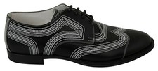 DOLCE & GABBANA Shoes Black Leather Derby Formal White Lace EU44 /US11 RRP $1900