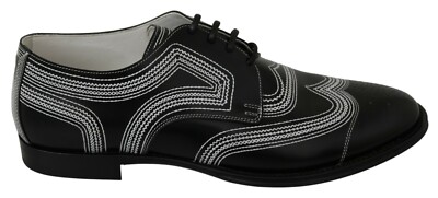 DOLCE & GABBANA Schuhe schwarz Leder Derby formell weiß Spitze EU44/US11 UVP ...