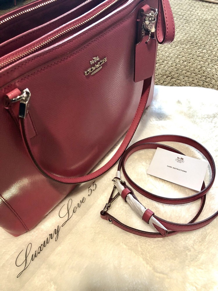 New Coach Christie F34672 Sunset Red Crossgrain Leather Large Shoulder Bag $425