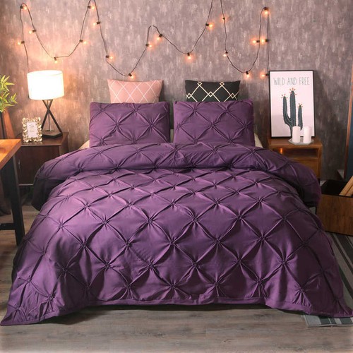 3 Piece Bedding Set Pinch Pleated Quilt Duvet Cover Pillowcase Double Sided Grey - Picture 24 of 28