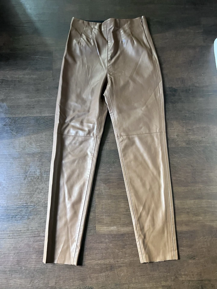 ZARA Faux Leather Brown Vegan Leather High Rise Pants Size Medium (28) - Image 2 of 4