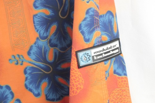 Volcom Mod Tech Men 32 Orange Board Shorts Swim Trunks Floral Hawaiian Theme EUC - Picture 9 of 10