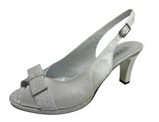 Sandali eleganti Vernissage 9382 raso argento tacco 7,5 cm plateau Made in Italy