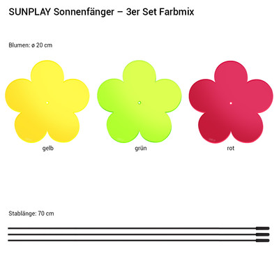 SUNPLAY Blumenstecker 3er Set – Fluoreszierend, Made In Germany, In Orange, Gelb & Rot