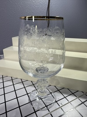 6 Queens Lace Water Glasses 6.5'' handblown Bohemia Crystal etched glasses 