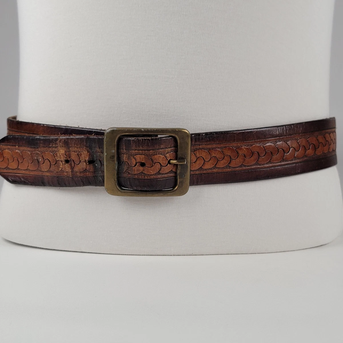 Vintage Wooden Belt Brown Tones Size Small-Medium Good Condition Brown Leather Vintage Belts for sale | eBay main image 3