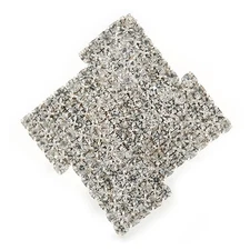Statement Diamante Square Cocktail Ring In Silver Tone - Size 7/8 Adjustable