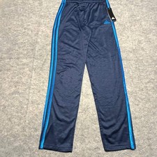 Adidas Boys Navy Blue Cyan Stripe Track Pants Fleece Lined Size LG 14/16 OUTDOOR