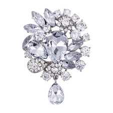 Wedding Bridal Big Clear Crystal Rhinestone Bouquet Teardrop Brooch Pin for Wome