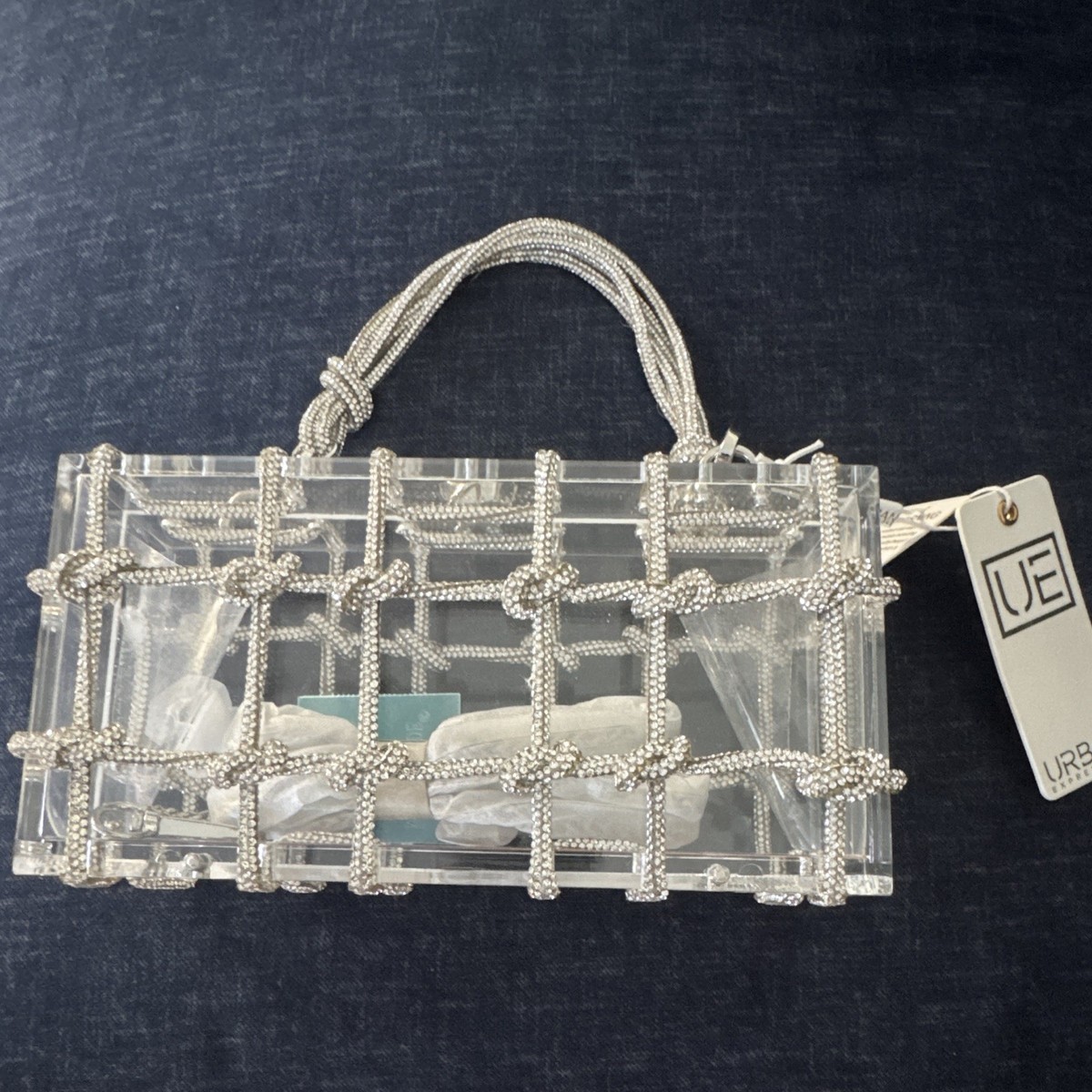 Urban Expressions Clear Rhinestone Clutch, Top Handle, Detachable Chain Strap