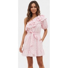 Lisa Marie Fernandez Target Pink Polka Dot One Shoulder Ruffle Mini Dress Large