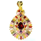 AAA MULTI COLOR CUBIC ZIRCONIA MIXED SHAPE BRASS YELLOW GOLD PLATED PENDANT