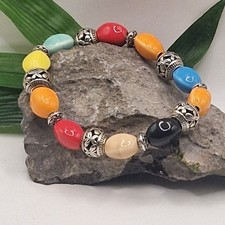 Colourful Glass Beaded Bracelet Stretch Boho ...