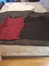 Bundle of 2  Women's 3/4 Sleeve Knit Tops - Burgundy & Black