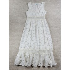Anthropologie Liefnotes Mallorca Eyelet Dress 10 White Lace Embroidered Maxi