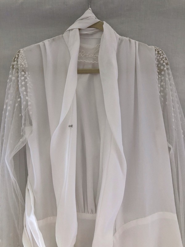 Robed with Love For The Bride Satin Robe Kimono Gown Floral Sheer Sleeve Size L