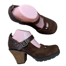 London Underground Mary Jane Platform Heels 9 Brown Suede Block Buckle Y2K 90s