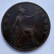 1896 One Penny Queen Victoria Great Britain Coin 1d BN (Victoria Era)