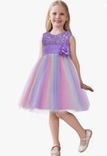 Flower Girls Sequin Dress Rainbow Tutu Birthday Party Princess Dance Dress 4T