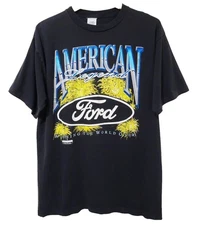 M/L Vtg 90s Ford American Legend AOP Single Stitch Skate Punk Faded Black Tee