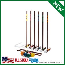 Croquet Set Vintage Wooden Game Six Player Backyard Leisure Sports Intermediate