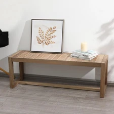 Farmhouse Solid Wood Bench, 43" Line Pattern Splicing Entryway Bench, Narrow ...