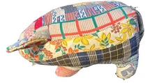 Vintage 70s Handmade Quilted Animal Pig 8 x 14" Multicolored Firm Flaw Pre loved