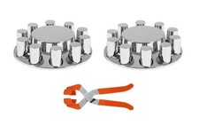 Plastic Chrome 2 Front Axle Cover Kits 33mm Flat Top Thread On Lug Nut Covers
